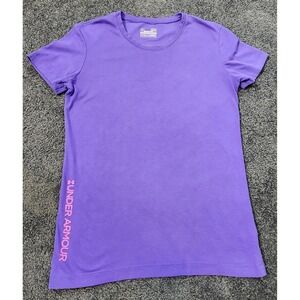 Under‎ Armour HeatGear T-Shirt Athletic Activewear Top Purple Pink Logo MD